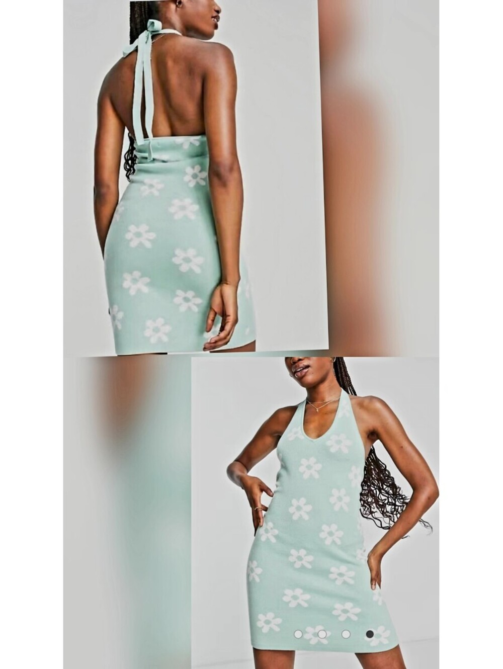 Hollister Halter Knit Floral Mini Dress Soft Green/ White Daisy Women's M